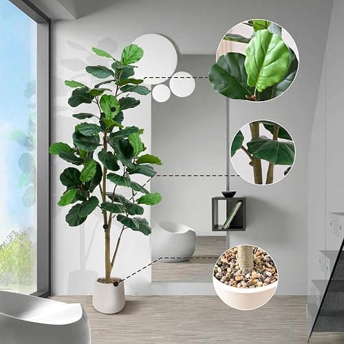 TXABL Artificial Fiddle Leaf Fig Tree,Tall Faux Ficus Lyrata Fake Tree in Pot, Artificial Tree Indoor Decor, Fiddle Leaf Fig Tree Fake Plant for Home Office Living Room Decoration Modern (White, 7FT) thumbnail 3