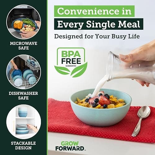 Grow Forward 24-piece Premium Wheat Straw Dinnerware Sets for 8 - Unbreakable Dishwasher & Microwave Safe Plastic Plates and Bowls Sets - Patio, Outdoors, RV, Camping Dishes - Seascape thumbnail 6