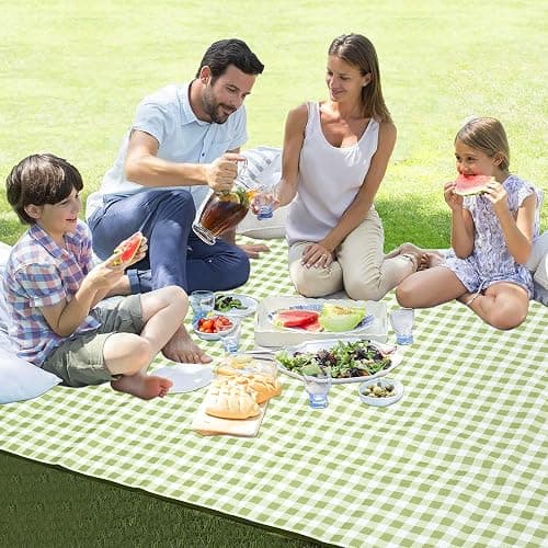Outdoor Picnic Blanket 80"X80" Picnic Mat Extra Large Camping Blanket Beach Blanket Foldable Waterproof Sand Mat Hiking Travel Family Concerts(Green) thumbnail 6