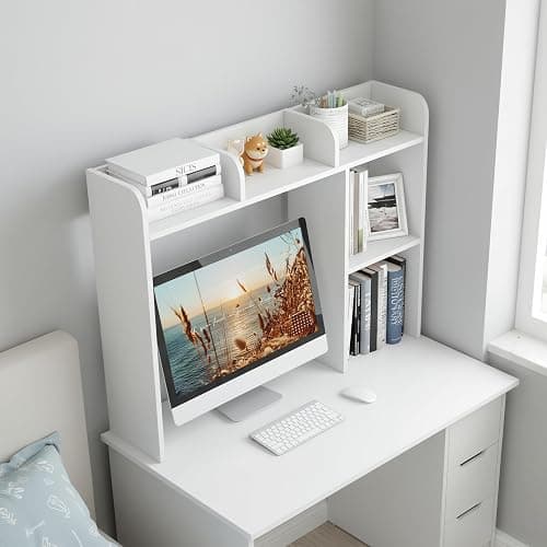 Tangkula Desktop Bookshelf, Countertop Storage Hutch with 5 Shelves for Computer Desk, Desk 3-Tier Display Rack, Multipurpose Wood Desktop Hutch Storage Organizer for Dorm Office Home thumbnail 5