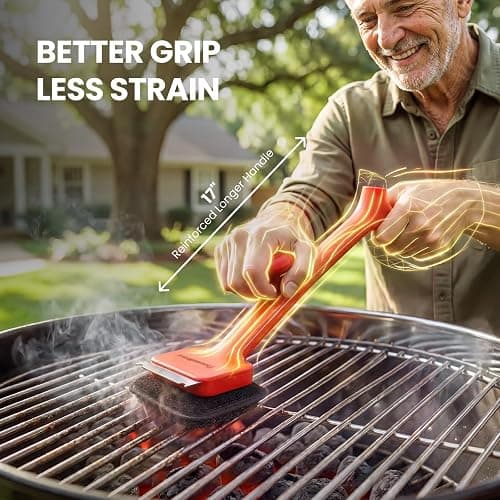 ThermoMaven Bristle-Free BBQ Grill Brush - No Wire Risk Steam Cleaner Removes Burnt Grease Fast - 17" Cool-Touch Handle, Scraper & 3 Replaceable Heads for Gas, Charcoal & Cast Iron thumbnail 5