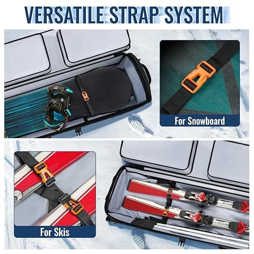 YOREPEK Ski & Snowboard Bag with Wheels, Upgraded All-Terrain Large Wheels, Extendable 160–175cm Water Resistant Padded Ski Bags for Air Travel with Backpack & Shoulder Strap, Mini Pocket for AirTag thumbnail 5