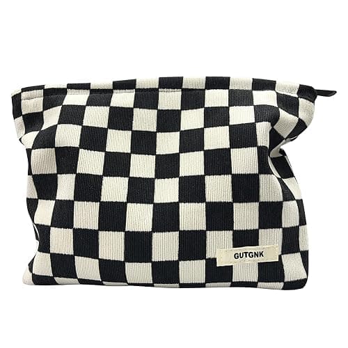 GUTGNK Women's Cosmetic Bag, Corduroy Checkerboard Travel Cosmetic Bag Small Cosmetic Bag Skin Care Cosmetic Changing Handy Bag Zipper Organizer - Haig thumbnail 5