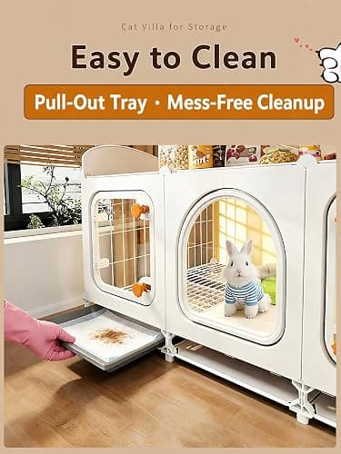 VNE Rabbit Cage with Storage Shelf & Wheels, Bunny Cage Indoor | Storage Shelf, Wheels, Transparent Door, Pull-Out Tray thumbnail 4