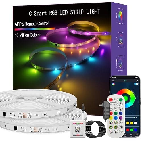 ERBTY LED Lights for Bedroom, 100FT IC RGB LED Strip Lights, Smart Control | Color Changing, Multiple Colors Chasing Effects, APP & Remote Control, Timer Function, Music Sync Lights for Party, Kitchen - Image 1
