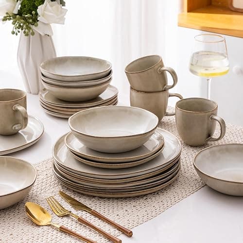 AmorArc 8.5'' Large Pasta Bowls, 36oz Ceramic Salad Serving Bowls Set of 6 for Kitchen, Wide Stoneware Bowls for Pasta,Salad,Fruit,Bread, Microwave Safe, Cappuccino thumbnail 8