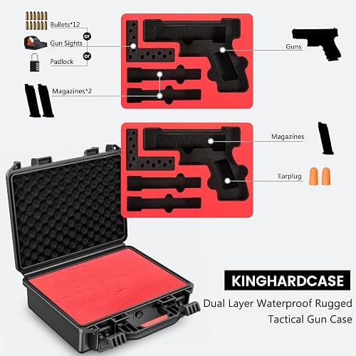 Kinghardcase Lockable Handgun Case for Glock, TSA Gun Case for G17/G19/G20/G21/G22/G23/G31/G32/G37/G38/G43/G45, Waterproof Gun Case with Foam, Pistol Case for Transport & Storage thumbnail 4