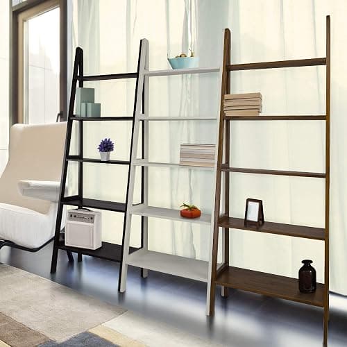 Casual Home 100% Solid Wood 5-Shelf Ladder Bookcase, 24.75"W x 16"D x 72"H, White, 5-Tier Freestanding Ladder Shelf thumbnail 5