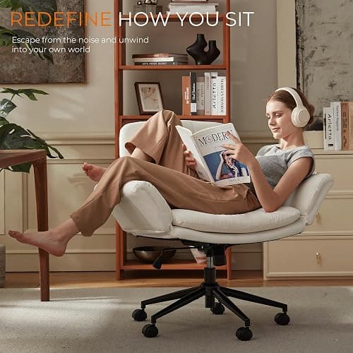 Dowinx Criss Cross Chair with Five-Level Adjustable Arms and Wheels - Comfortable Ergonomic PU Leather Swivel Vanity Chair - Computer Makeup Gaming Chair for Home Office, Bedroom, Vanity Room (Beide) thumbnail 7