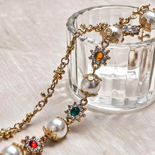 UDPP Punk Wallet Chain with Rhinestone Flower & Pearl, Layered Pants Chains Key Chain Pocket Chains Gifts for Women Men thumbnail 7