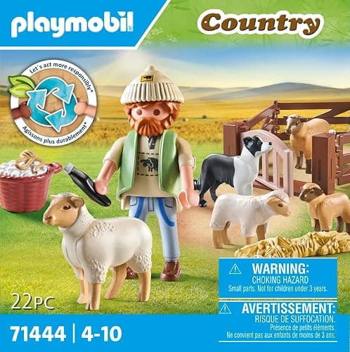 PLAYMOBIL Country 71444 Junger Schäfer mit Schafen, Hüten und Pflegen der Schafe mithilfe des Bordercollies, mit Zubehör wie Haartrimmer und Strohballen, nachhaltiges Spielzeug für Kinder ab 4 Jahren thumbnail 4