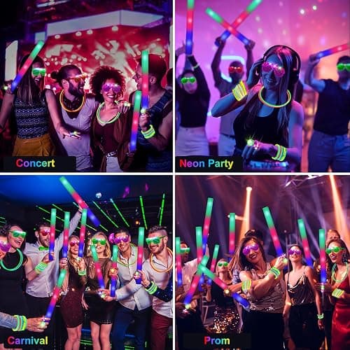 OLUPP 150 PCS Glow in the Dark Party Supplies, 16 Foam Sticks, 16 LED Glasses, 100 Glow Sticks and 18 Finger Lights for Neon Party, Wedding, Birthday, Concert, New Year, Carnivals, Raves thumbnail 3