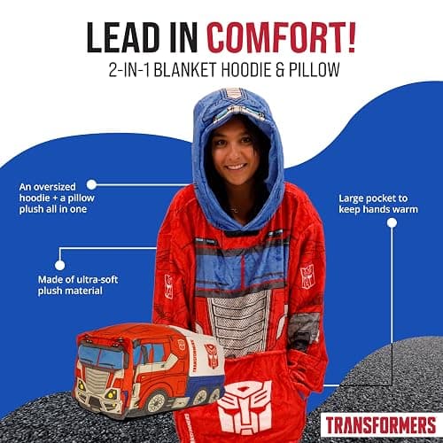 Transformers Plushible Wearable Blanket Hoodie, Hasbro Optimus Prime, 2-in-1 thumbnail 2