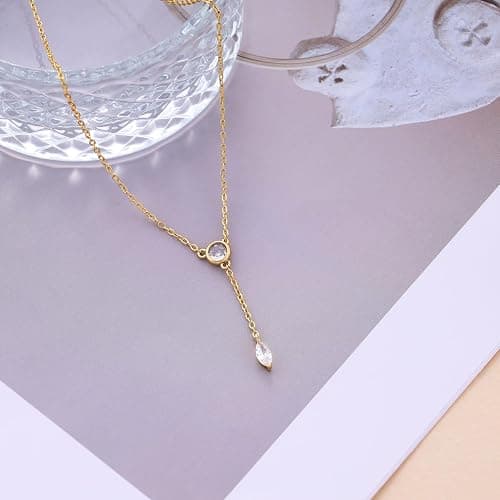 Fwlisesa Gold Necklace for Women, Dainty Gold Long Necklaces 14k Gold Plated Prom Lariat Necklace Cute Choker Necklaces for Women Trendy Stuff Fashion Costume Gold Accessories Christmas Jewelry Gifts thumbnail 4