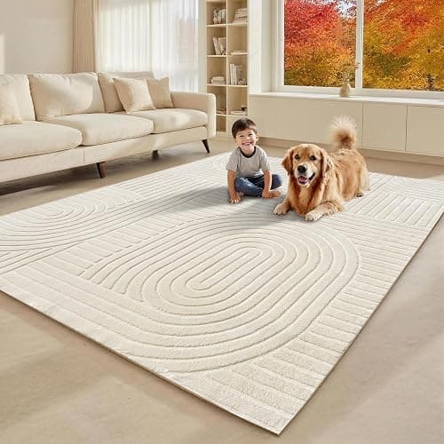 MATIIUI Beige Solid Area Rug 8x10, Washable Rugs for Living Room Bedroom | Modern Neutral Boho Geometric High-Low Pile Carpet, Soft, Fluffy Non-Slip Rugs for Nursery, Kids Room, Apartment, Home Office thumbnail 9
