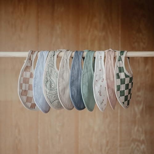 mushie Muslin Baby Bib | Soft Cotton for Infant Drips, Drools & Feedings | Adjustable Fit | 2 Pack - Roman Green/Fog thumbnail 5