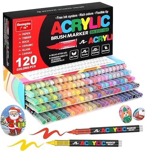 Amamao 120 Colors Acrylic Paint Markers, Soft Brush Tip Pens and Markers, Acrylic Paint Pens for Wood, Stone, Canvas, Glass, Fabric, Egg, Rock Painting and DIY Crafts Art Supplies - Image 1