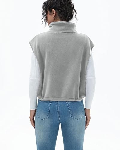 miswek Women's Full Zip Fleece Short Vest Warm Winter Sleeveless Stand Collar Sherpa Crop Coat thumbnail 2
