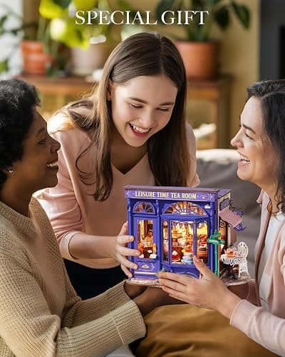 Rolife DIY Miniature House Kit Leisure Tea Time, 3D Book Nook Openable Bookshelf Decor for Adults, Mini Model House Kits, DIY Crafts Kit Halloween for Adults (Leisure Tea Time) thumbnail 2