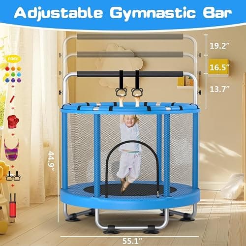 ZCMHAXJ 55" Trampoline for Kids with Enclosure, 440lbs Capacity Indoor & Outdoor Toddler Trampoline with Adjustable Gymnastics Bar & Toys, for Boys & Girls thumbnail 4