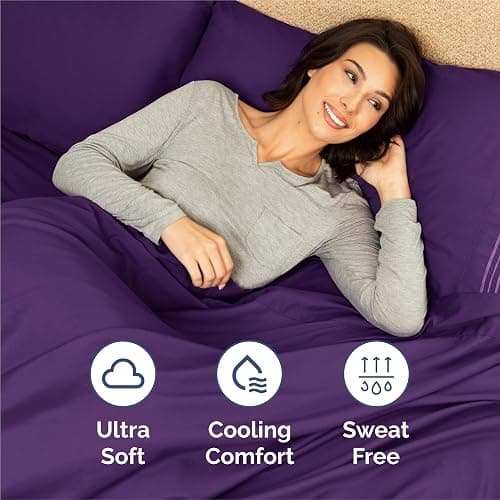 King Size 4 Piece Sheet Set - Comfy Breathable & Cooling Bed Sheets Set - Hotel Luxury Bedding for Women, Men, Kids, Teens, Boys & Girls - Deep Pockets, Ultra-Soft, Wrinkle Free - Oeko-Tex - Purple thumbnail 4