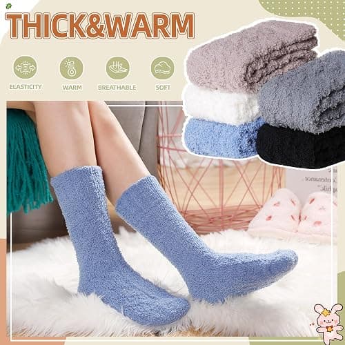 Velice Womens Fuzzy Socks Soft Cozy Fluffy Slipper Winter Warm Plush Sleeping Christmas Socks 5 Pairs thumbnail 2