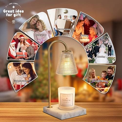 Hong-in Modern Gold and Marble Candle Warmer Lamp with Textured Glass Shade, Elegant Candle Lamp for Bedroom Living Room Kitchen, Luxury Home Decor Accent Lamp,Birthday Gift for Women thumbnail 5