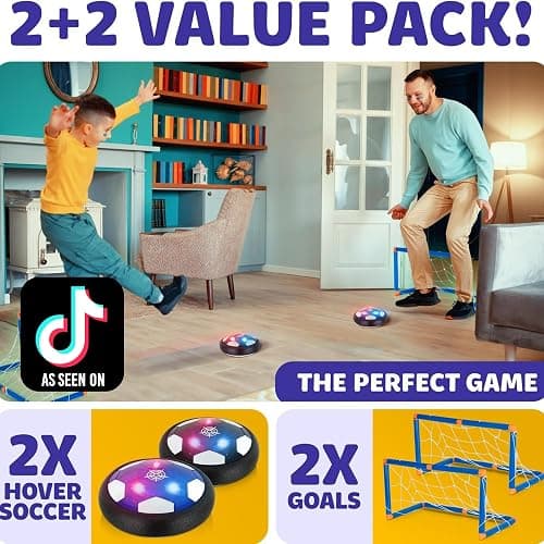 Hover Soccer Ball - Indoor Soccer Ball, Indoor Flying Toy Games (2 Floating Disk + 2 Goals) Boy Birthday Gifts, Indoor Silent Game | 4 in 1 Pack thumbnail 2