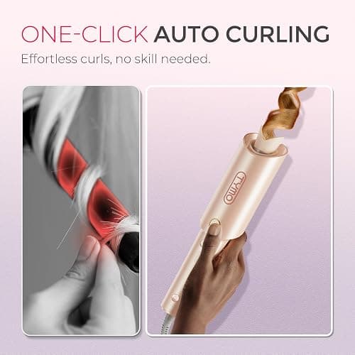TYMO Automatic Rotating Curling Iron - TYMO CURLPRO Beach Waves Curling Wand, Portable Hair Curler, 500 Million Ionic, Dual Voltage & Lightweight for Travel, Ceramic Coating, 1 Inch, Peach thumbnail 2