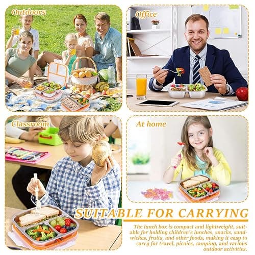 3 Stück Snackbox,Edelstahl Snack-Behälter mit 3 Fächern und Kunststoff-Deckel,17,5×17,5×5 cm,Stapelbar Lebensmittel Lagerung Brotzeit Behälter,Tragbare Snack-Platten für Schule,Arbeit und Reise thumbnail 8
