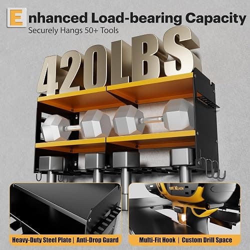 Spampur Large Power Tool Organizer Wall Mount with Charging Station, 3 Layer Heavy Duty Metal Tool Storage Rack Loads 420lbs with 6 Cordless Drill Holder, Utility Rack Loads with 4 Power Strip thumbnail 5