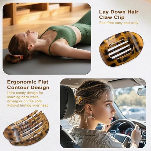 Flat Hair Clips for Women,6 Pack Ergonomic Curved Hair Claw Clips for Thick Thin Curly Hair,Strong Hold No Slip French Large Hair Claw Clips for All Hair Textures,Comfortable All-Day Wear,Leopard thumbnail 6