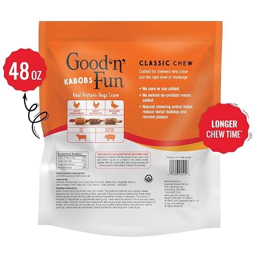 Good 'n' Fun Kabobs Long-Lasting Dog Treat Made With Real Protein, 48 oz | Premium Chicken, Pork and Beef Hide Chew, Supports Dental Health and Mental Stimulation, For Adult Dogs thumbnail 2