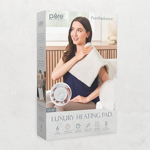 Pure Enrichment PureRadiance Luxury Heating Pad for Cramps, Back, Neck, & Shoulder Pain Relief, Patented Design, Soft Faux Fur & Micromink, 6 Heat Settings, Machine Washable, 12”x24”(Cloud) thumbnail 7