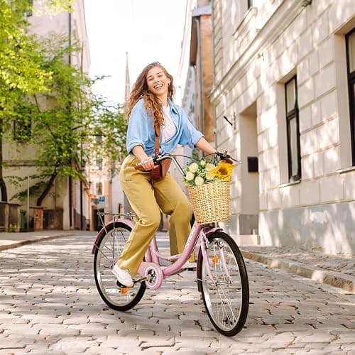 Max4out Beach Cruiser Bike for Adult, Womens Bicycle with Rattan Front Basket, 24 & 26 Inch Comfort Bikes with Adjustable Seat and Dual V-Brake (Pink & White & Green & Purple & Black) thumbnail 9