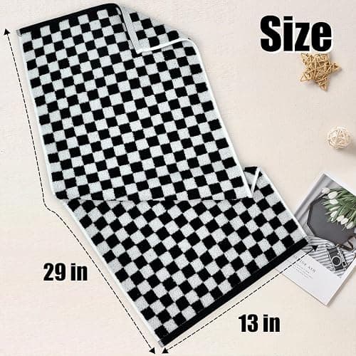 Jacquotha Black and White Hand Towels 4 Pack, Cotton Decorative Bathroom Hand Towels & Checkered Kitchen Decor, 13" x 29" thumbnail 3