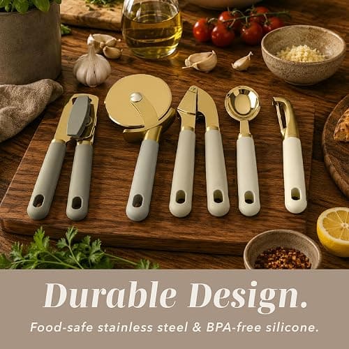 COOK WITH COLOR 6-Piece Kitchen Tool Set with Acacia Wood Cutting Board, Can Opener, Pizza Cutter & Prep Essentials, Brown Ombre thumbnail 5