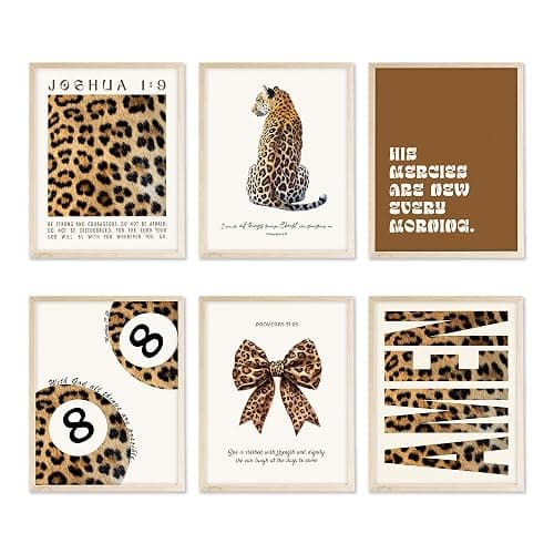 Eastern Print Trendy Leopard Print Wall Art Set, Cheetah Prints Room Decor, Bible Verse Art Prints, Trendy Decor for Bedroom, Living Room, Lucky 8 Ball Aesthetic Posters, 6Pcs 8x10in, UNFRAMED - Image 1