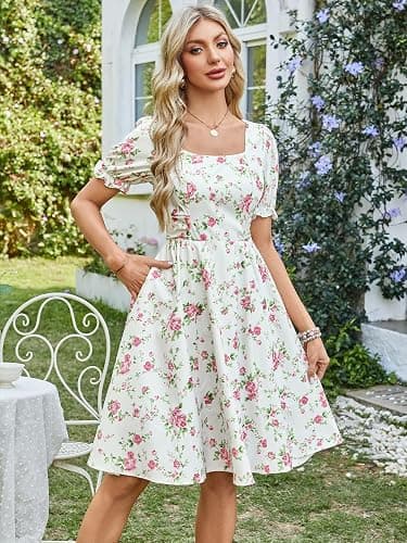 Belle Poque Vintage Dress for Women 2026 Summer 1950s Midi Cottagecore Dresses Square Neck Wedding Guest Cocktail Dress thumbnail 2