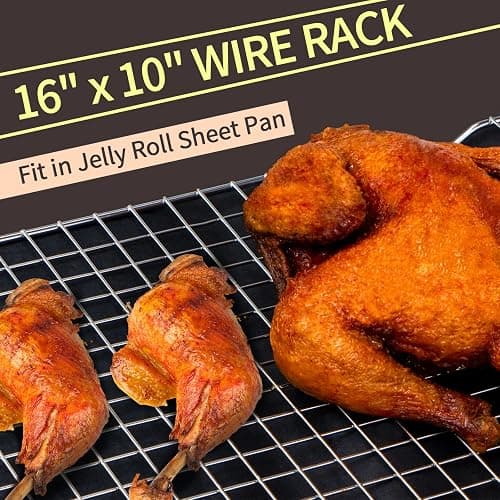 Cooling Rack for Baking 2-Pack, 16x10 Inches Baking Rack, Thick Wire Cookie Rack for Cooking, Roasting, Grilling, Drying, Oven Safe, Fits Half Sheet Pan, Silver thumbnail 4