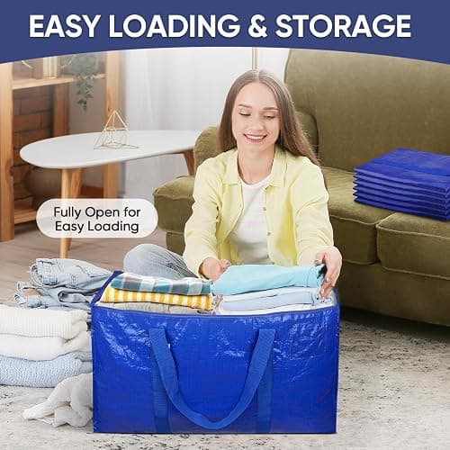 TICONN 6 Pack Extra Large Moving Bags Heavy Duty with Zippers & Carrying Handles, Durable Storage Bags Moving Boxes for Closet Organizers and Storage (6 Pack, Blue) thumbnail 7