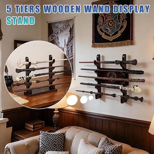 DigNew 5 Tiered Wand Holder,Wood Wand Display Stand,Wall Mount and Desktop,Suitable for Wand Enthusiasts or Collectors to Display in The Living Room,Bedroom or Office thumbnail 6
