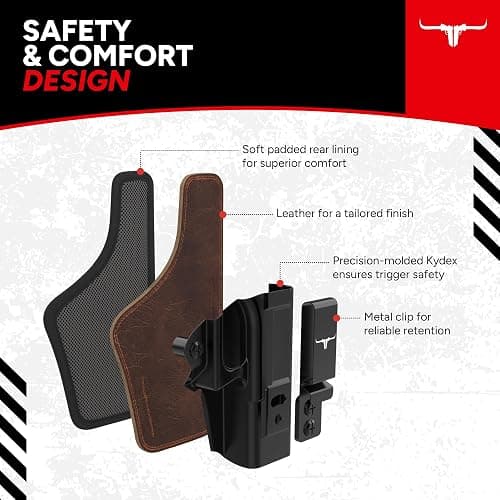 Texas Gun Holsters IWB Concealed Carry Holster Bundle - Premium Kydex & Leather Hybrid Holster with Tactical Belt, Ideal for Appendix Carry, Compatible with Glock 19 (Gen 3/4/5), 19X, 44, 45, 23, 32 thumbnail 5