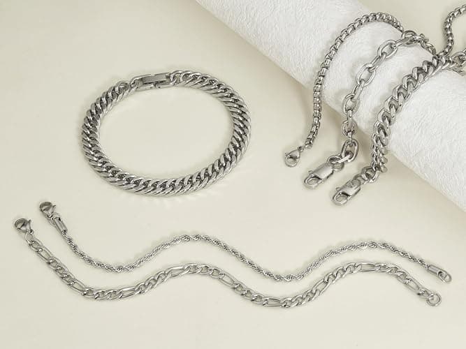 XIANNVXI 6 Pcs Stainless Steel Bracelets for Men Women Cuban Link Bracelet Rope Paperclip Chain Bracelets Set 6.5/7/7.5/8.3/9 Inches Mens Metal Bracelets thumbnail 7