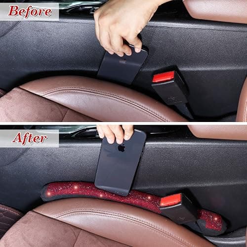 ToBeQueen Car Seat Gap Filler Red Bling Car Accessories for Women Universal Fit for Car Truck SUV, 2 Pack Handmade Crystal Rhinestone Diamond Bling Gap Filler(Red) thumbnail 2