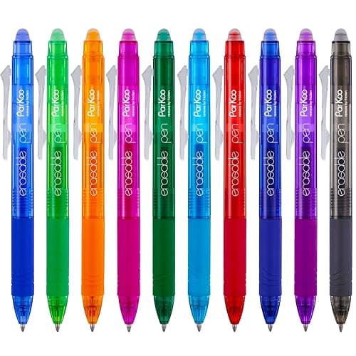 ParKoo Retractable Erasable Gel Pens Clicker, Fine Point 0.7mm, Assorted Color Inks for Drawing Writing, 10-Pack - Image 1