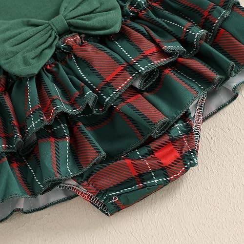 FYBITBO Newborn Baby Girl Christmas Outfits Cute Letter Romper Ruffle Plaid Skirt Dress Infant Christmas Outfit Clothes Set thumbnail 7