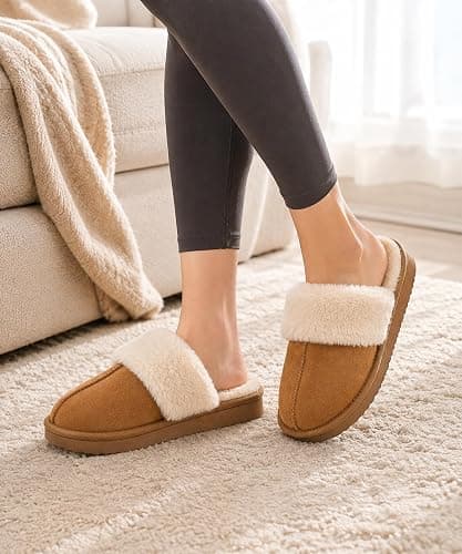 Litfun Fuzzy Memory Foam Slippers for Women Indoor Outdoor House Shoes | Fluffy Plush Lining, Non-slip Hard Sole, Faux Suede, Cozy and Warm, Cushioned, Slip On, Winter, Style, Machine Washable thumbnail 3