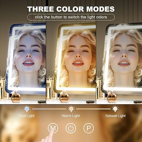 Hasipu Vanity Mirror with Lights, 14" x 11" LED Makeup Mirror, Light up Mirror with 10X Magnification, Smart Touch 3 Colors Dimmable (White) thumbnail 3