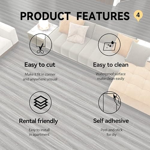 auxua Wood Grain Peel and Stick Floor Tiles – 11.8” Width, Full Roll Length of 394" – Versatile Design for Any Space, Light Color Self Adhesive Vinyl Flooring, Waterproof and Non-Slip Features thumbnail 7
